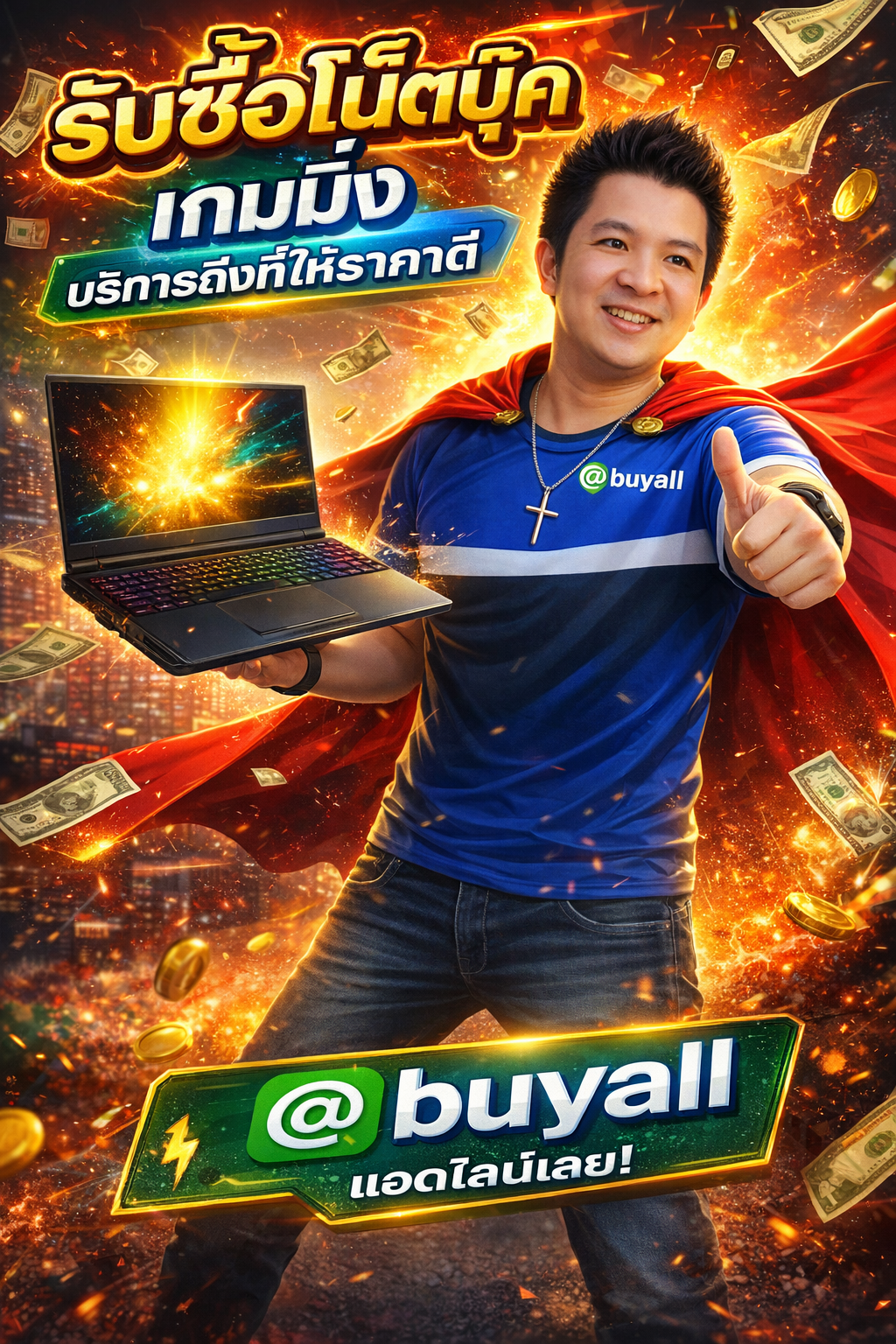 ภาพประชาสัมพันธ์บริการรับซื้อโน๊ตบุ๊คเกมมิ่ง พร้อม Line @buyall และเบอร์ติดต่อ 091-1206831