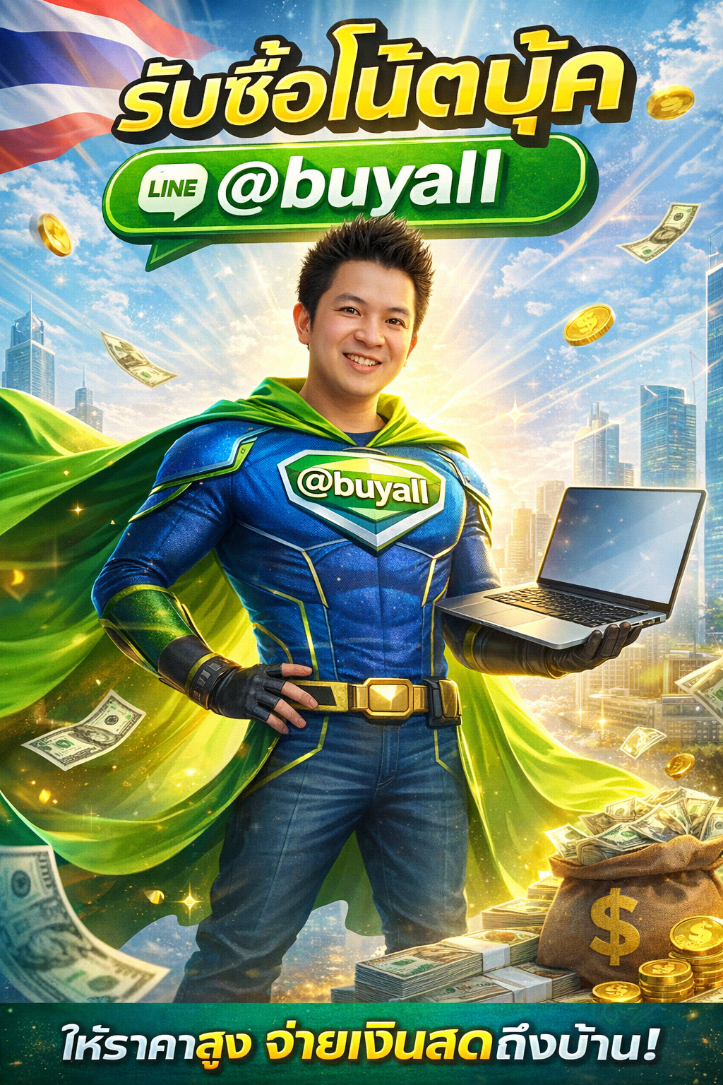 ภาพประชาสัมพันธ์บริการรับซื้อโน๊ตบุ๊คของ รับซื้อกรุงเทพ.com พร้อม Line @buyall และเบอร์ติดต่อ 091-1206831