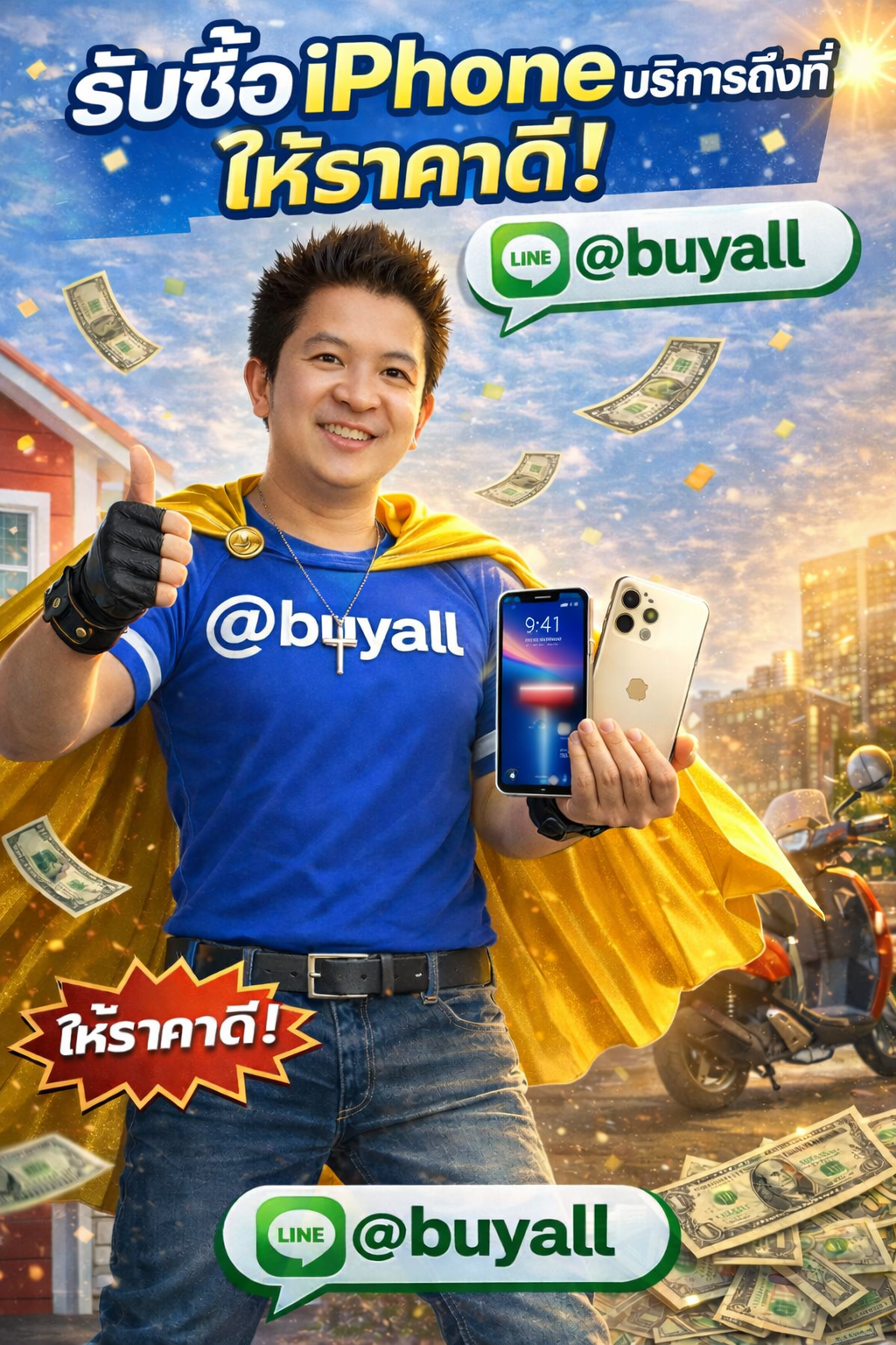 ภาพประชาสัมพันธ์บริการรับซื้อ iPhone ของ รับซื้อกรุงเทพ.com พร้อม Line @buyall