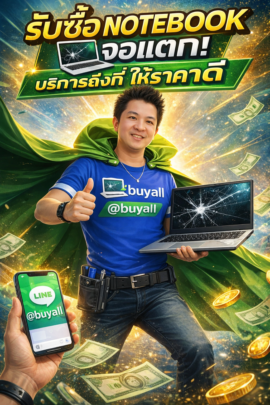 ภาพประชาสัมพันธ์บริการรับซื้อ notebook จอแตก ของ รับซื้อกรุงเทพ.com พร้อม Line @buyall และเบอร์ติดต่อ 091-1206831