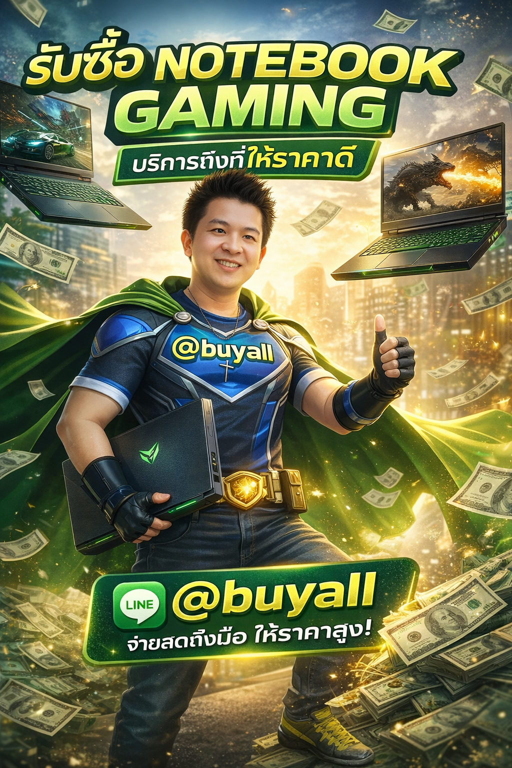 ภาพประชาสัมพันธ์บริการรับซื้อ notebook gaming ของ รับซื้อกรุงเทพ.com พร้อม Line @buyall และเบอร์ติดต่อ 091-1206831