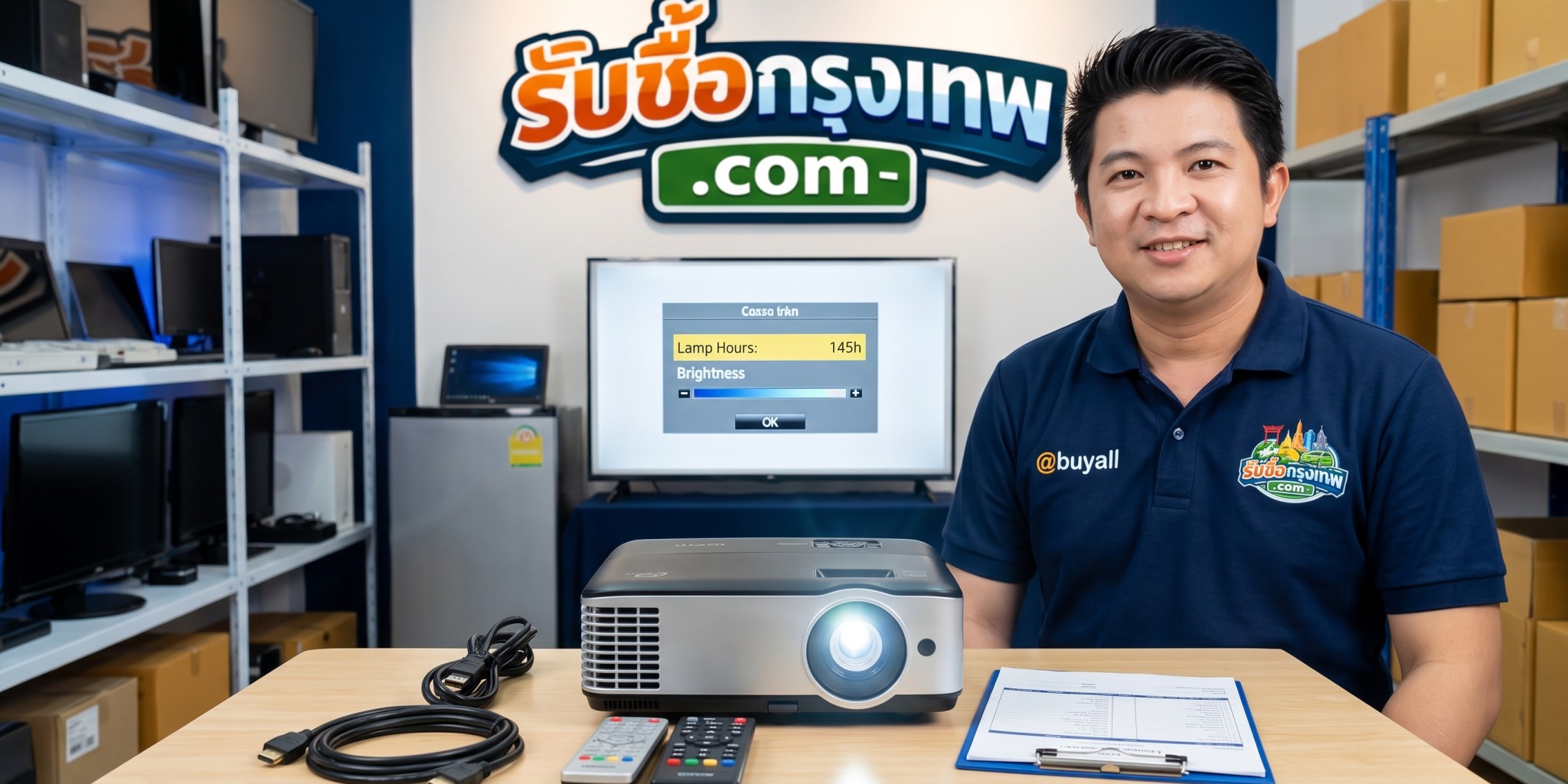 การตรวจเช็กโปรเจกเตอร์ ชั่วโมงหลอดภาพ ความสว่าง และรีโมตคอนโทรลก่อนส่งประเมินสภาพ