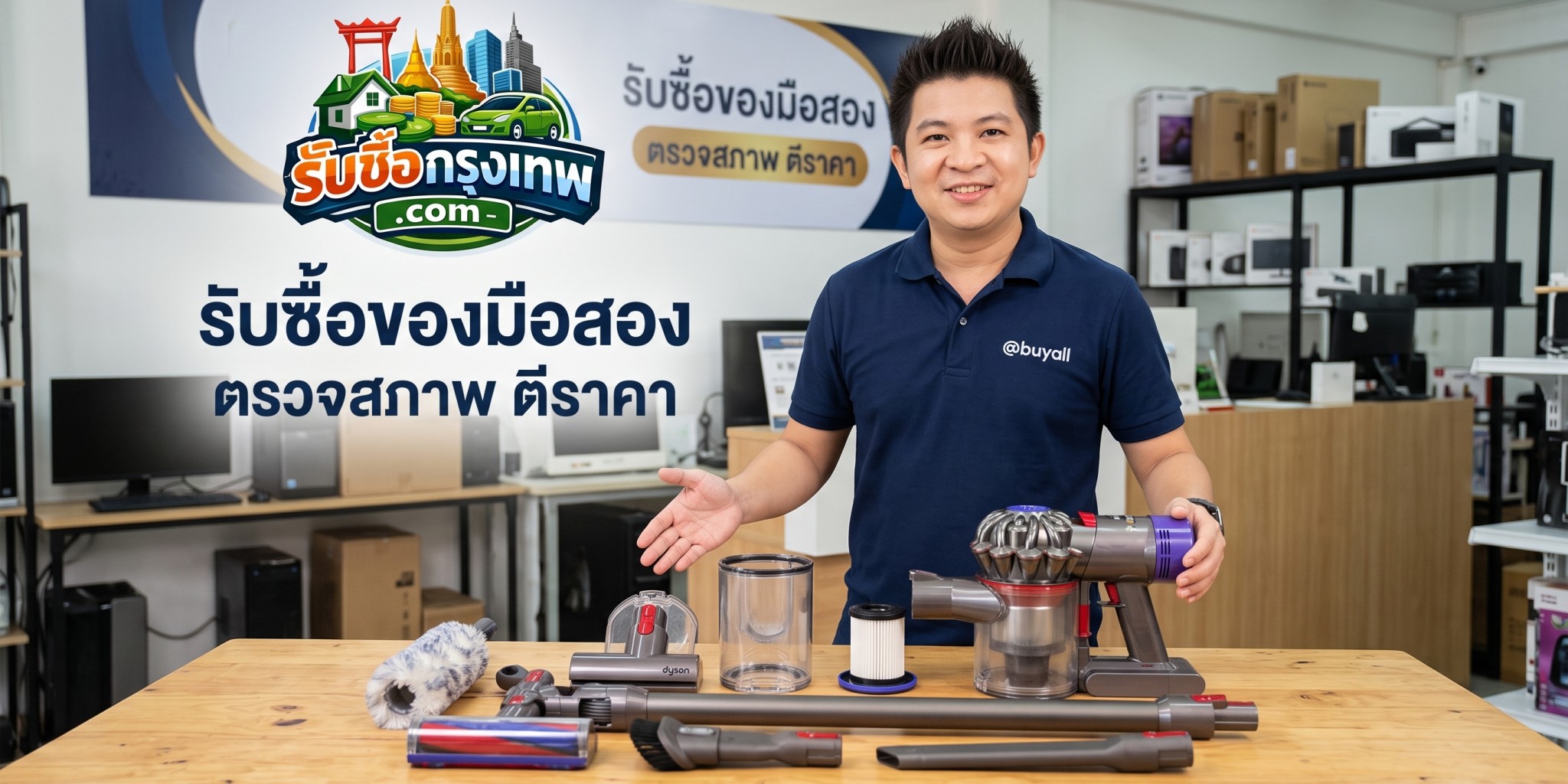 การตรวจเช็กสภาพเครื่องดูดฝุ่น Dyson แบตเตอรี่ มอเตอร์ และอุปกรณ์หัวต่อครบชุดก่อนส่งต่อ