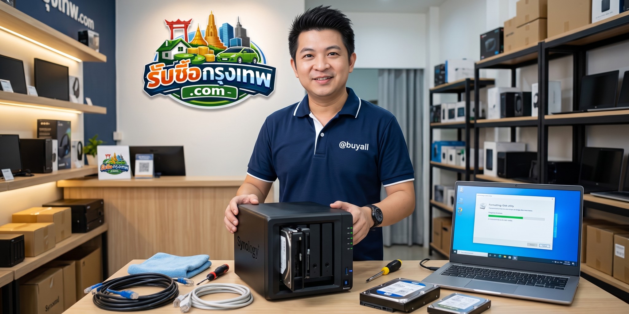 การตรวจสอบสภาพ Synology NAS จำนวนเบย์ และพอร์ตเชื่อมต่อก่อนส่งมอบประเมินราคา