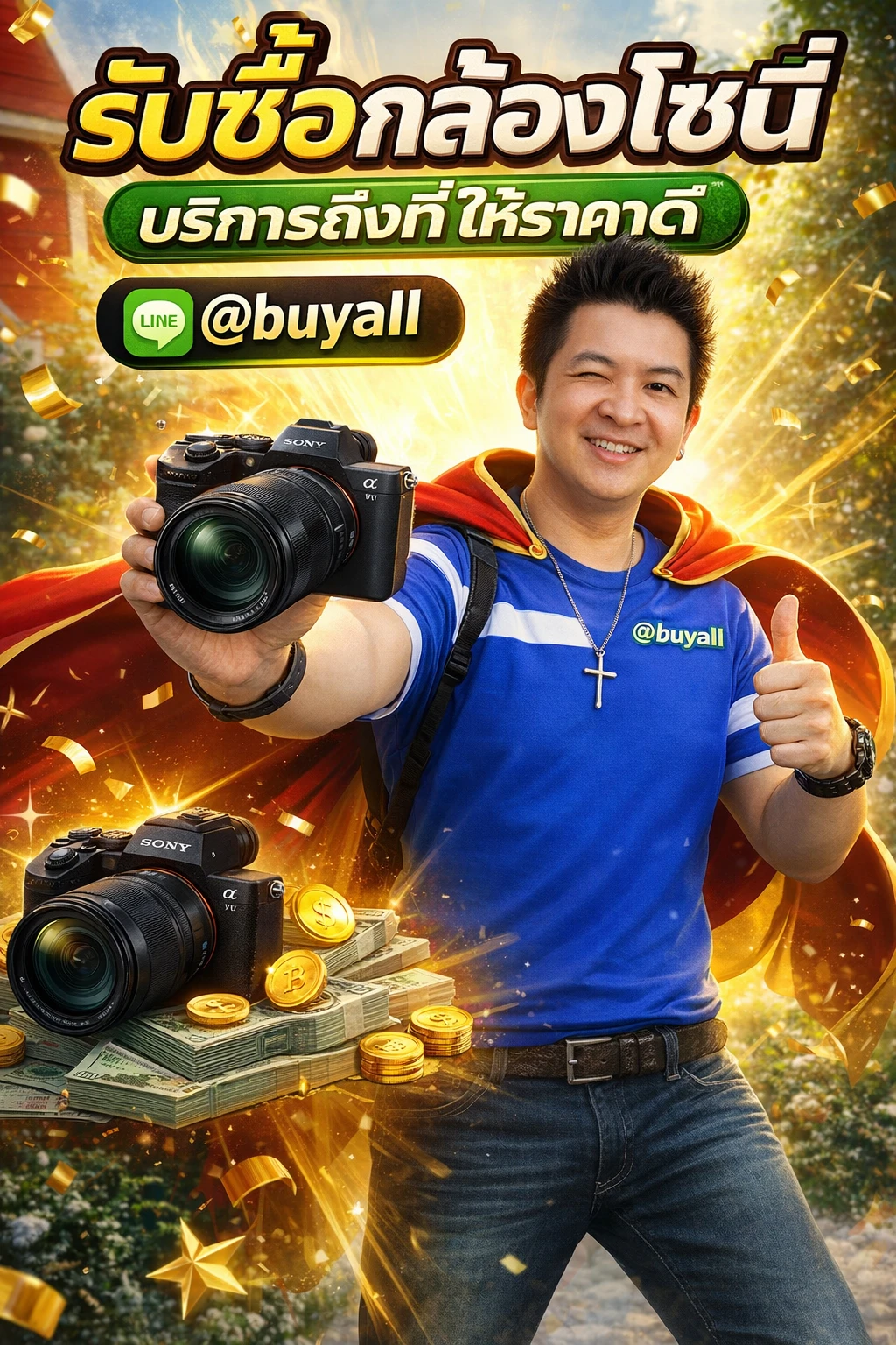 ภาพประชาสัมพันธ์รับซื้อกล้องโซนี่ พร้อม Line @buyall และเบอร์ติดต่อ 091-1206831