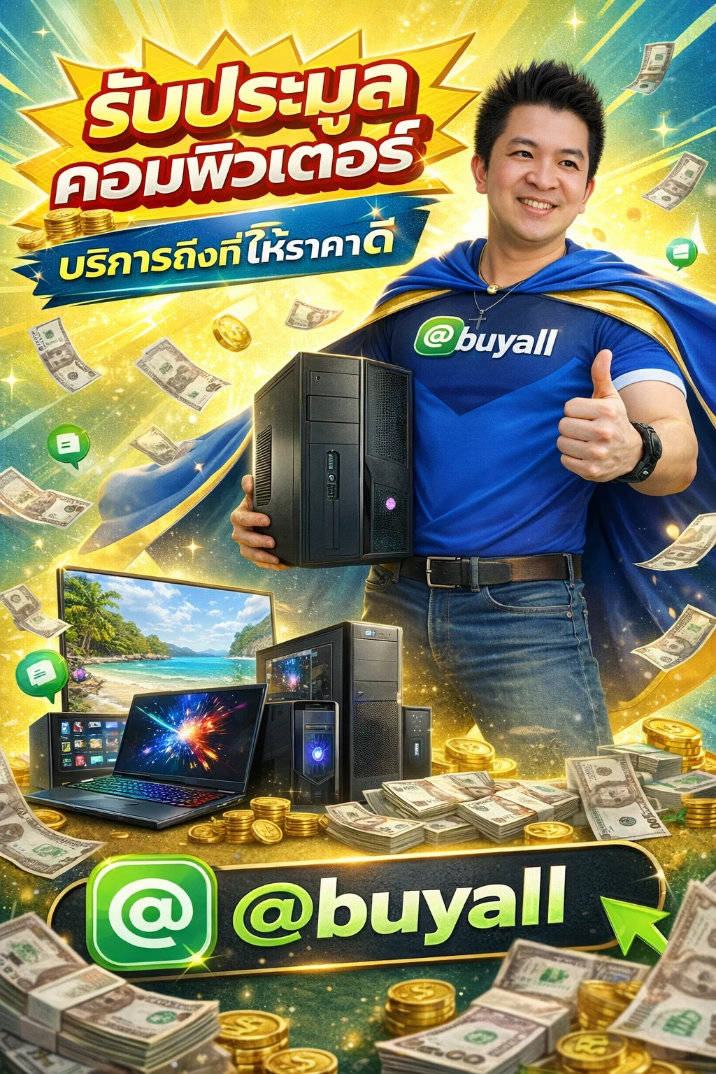 ภาพประชาสัมพันธ์บริการรับประมูลคอมพิวเตอร์ของ รับซื้อกรุงเทพ.com พร้อม Line @buyall และเบอร์ติดต่อ 091-1206831